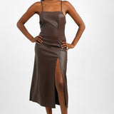 Topshop Pu Strappy Slip Midi Dress In Chocolate