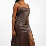 Topshop Pu Strappy Slip Midi Dress In Chocolate