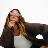 Topshop Mid Length Borg Lined Hooded Parka In Chocolate
