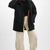 Topshop Mid Length Hooded Parker Jacket In Black
