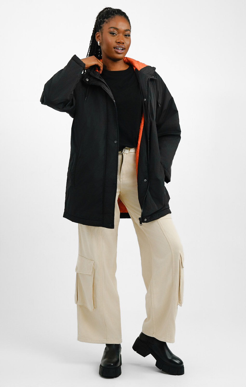 Topshop Mid Length Hooded Parker Jacket In Black