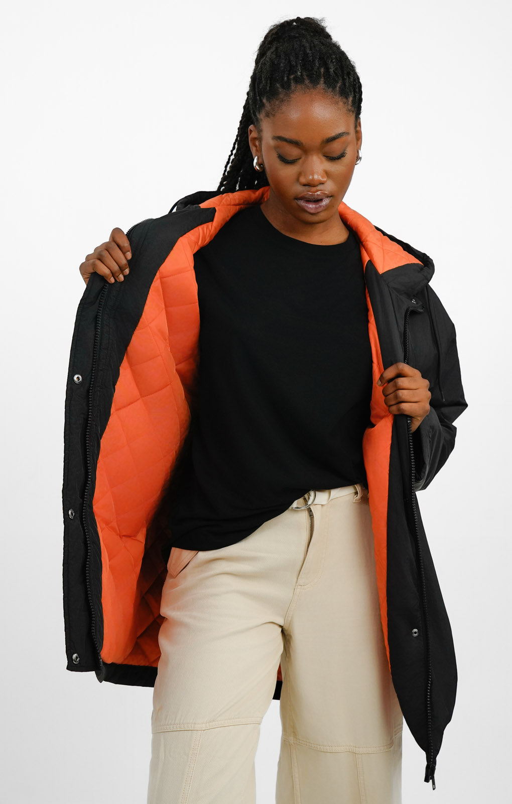 Topshop Mid Length Hooded Parker Jacket In Black