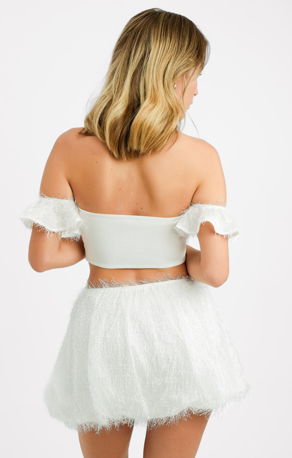 ASOS DESIGN Fluffy Detail Corset Crop Top Co-Ord In White