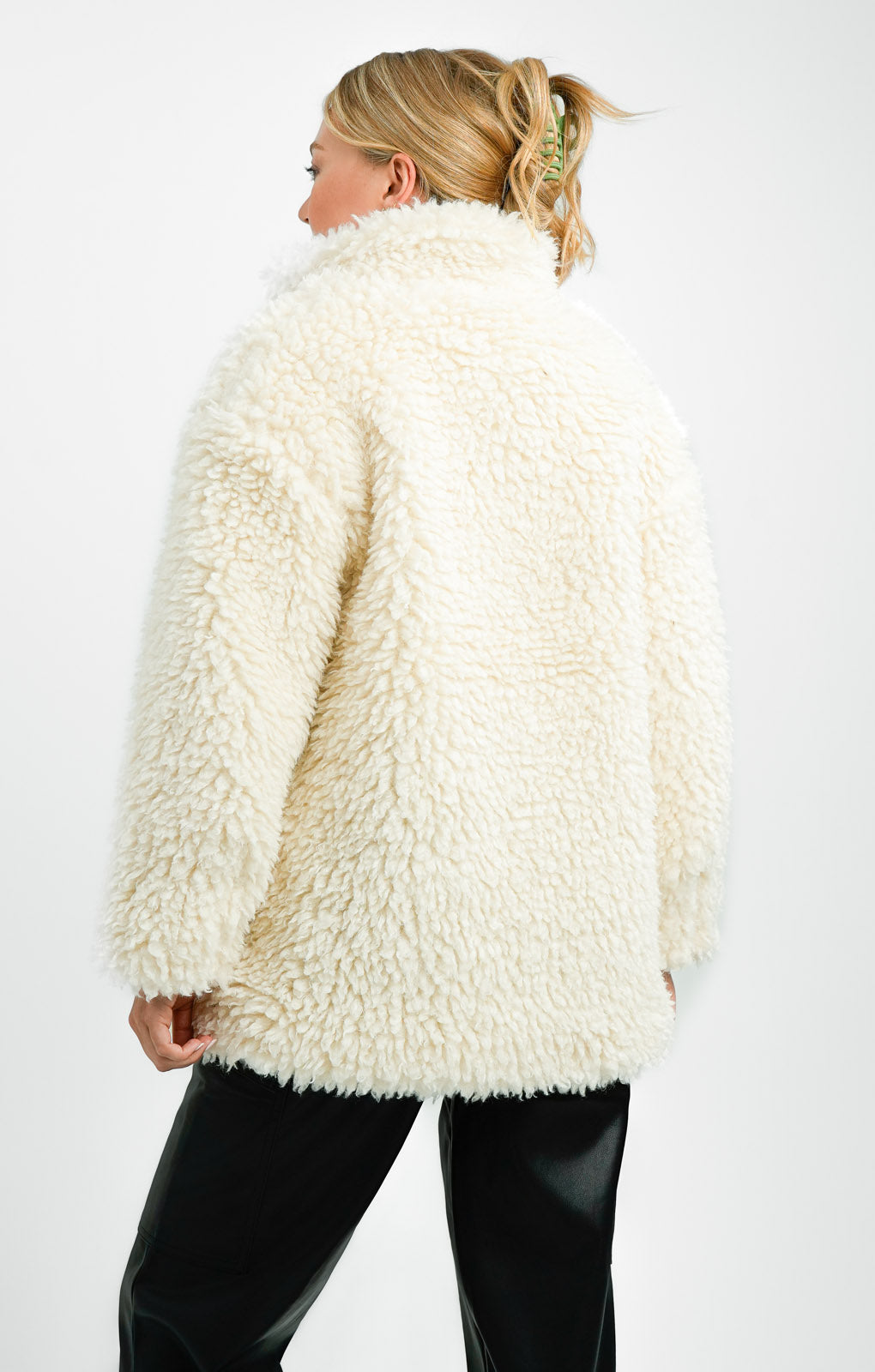 QED London Oversized Borg Coat In Ivory