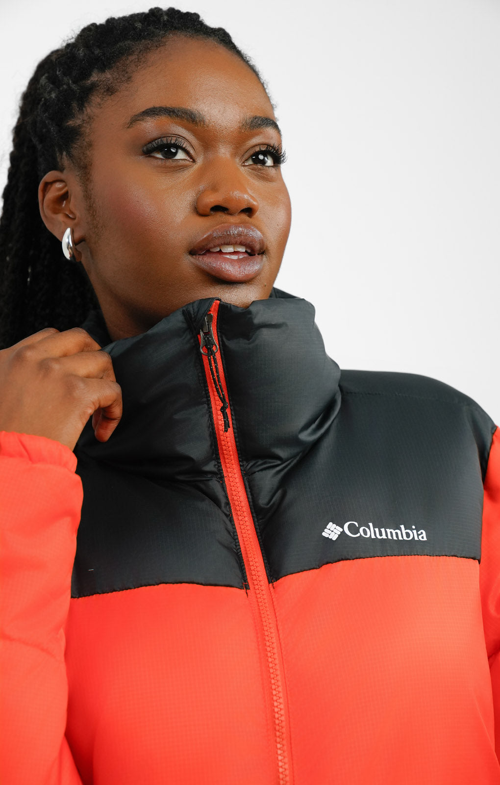 Columbia Puffect Puffer Jacket In Black And Red – coats & jackets by Columbia, available to rent from Hirestreet