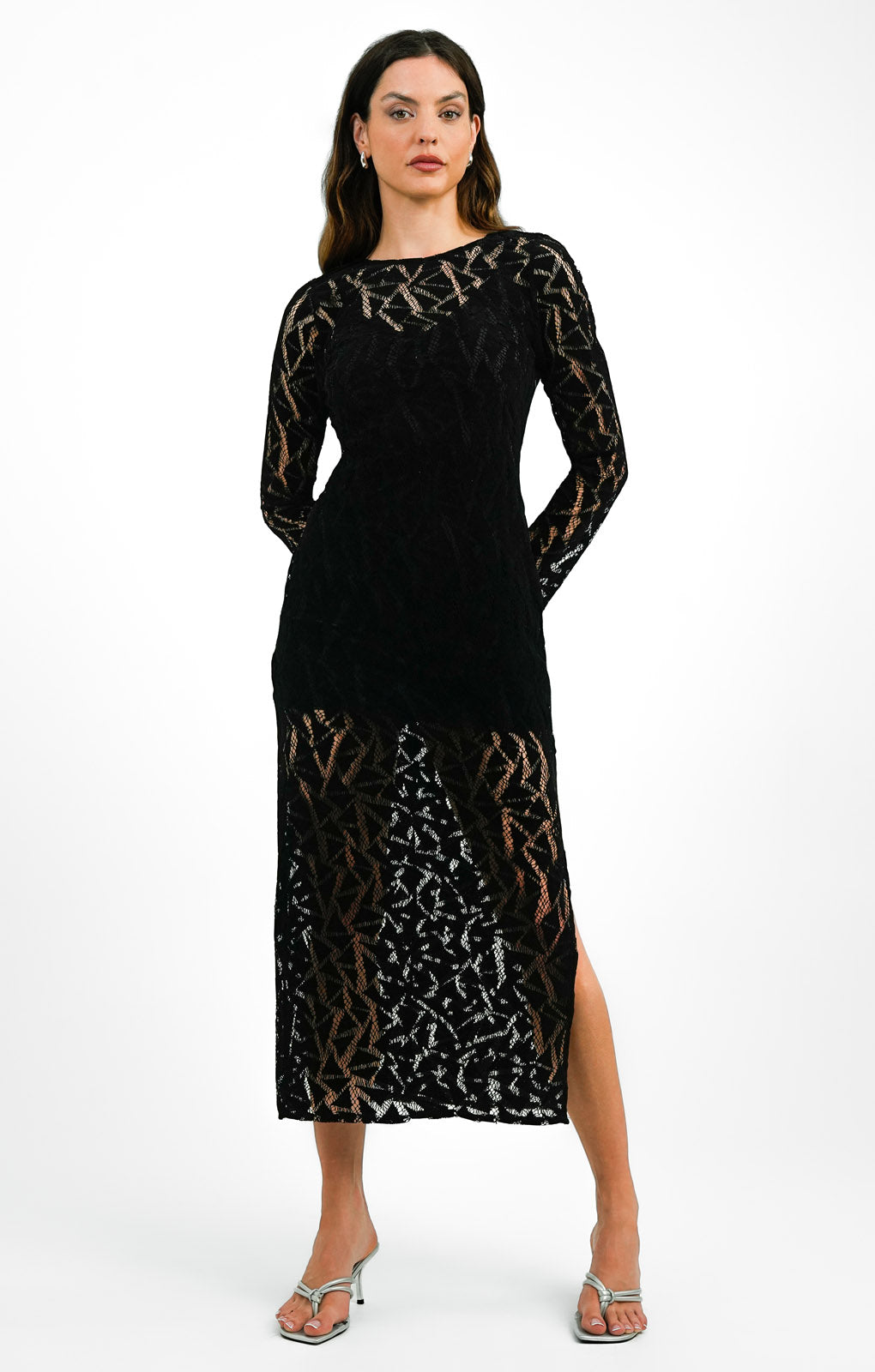 Topshop Velvet Lace Midi Dress In Black