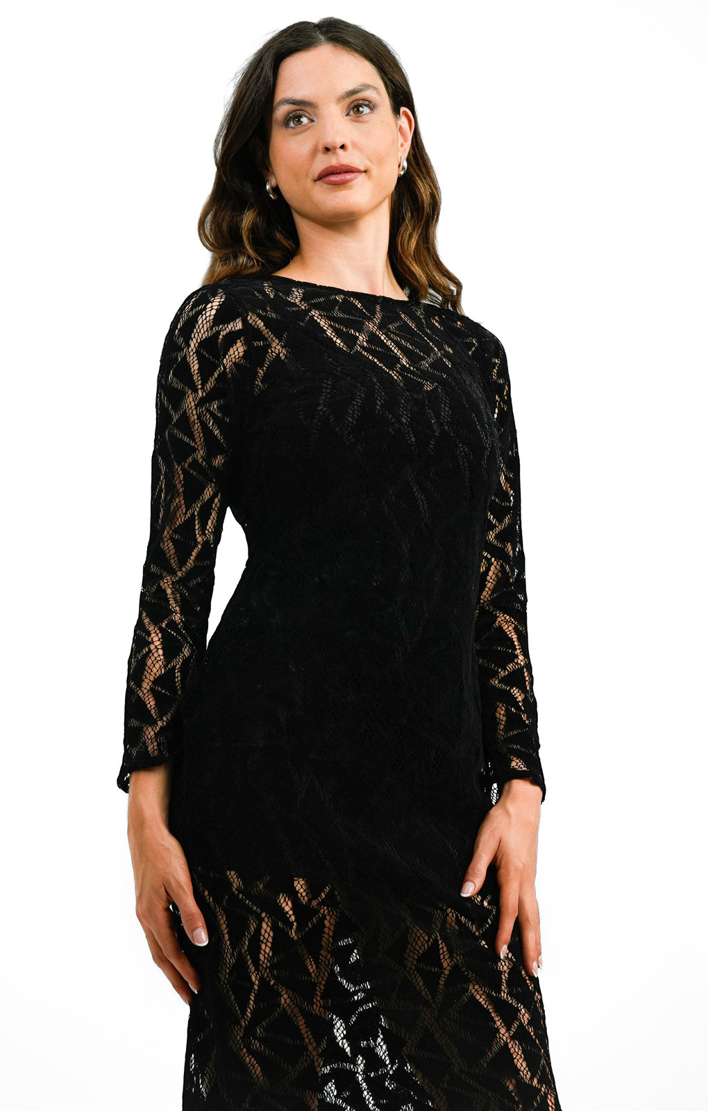 Topshop Velvet Lace Midi Dress In Black