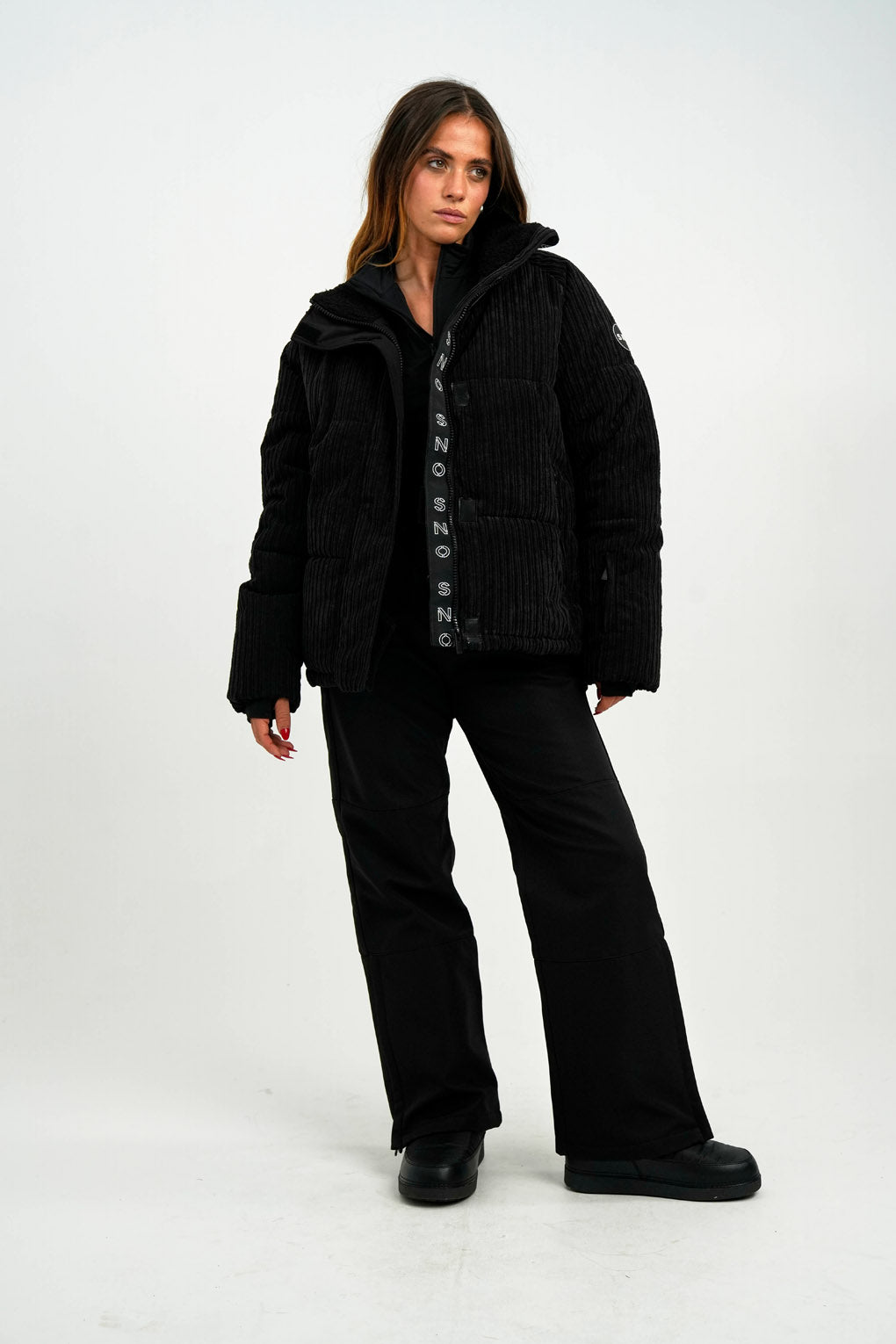 Topshop Sno Funnel Neck Puffer Ski Jacket In Black Cord
