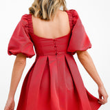 ASOS DESIGN Structured Prom Mini Dress With Curved Neckline Detail In Red