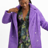Helene Berman Double Breasted Teddy Coat In Purple