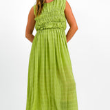 ASOS DESIGN Gathered Textured High Low Midi Dress In Pistachio
