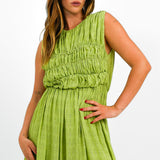 ASOS DESIGN Gathered Textured High Low Midi Dress In Pistachio