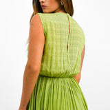 ASOS DESIGN Gathered Textured High Low Midi Dress In Pistachio