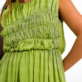 ASOS DESIGN Gathered Textured High Low Midi Dress In Pistachio