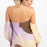ASOS DESIGN Crinkle Trapeze Maxi Dress With Sleeve In Abstract Print