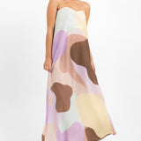 ASOS DESIGN Crinkle Trapeze Maxi Dress With Sleeve In Abstract Print