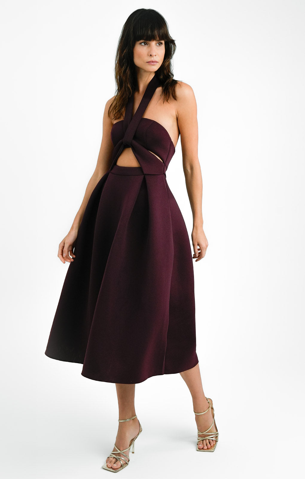 Rent ASOS DESIGN Tall Twist Cut Out Halter Midi Dress In Aubergine | Hirestreet Rent ASOS DESIGN Tall Twist Cut Out Halter Midi Dress In Aubergine | Hirestreet