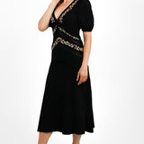 ASOS DESIGN V Neck Midi Dress With Frill Detail And Embroidery In Black