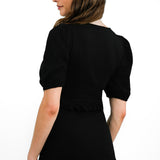 ASOS DESIGN V Neck Midi Dress With Frill Detail And Embroidery In Black
