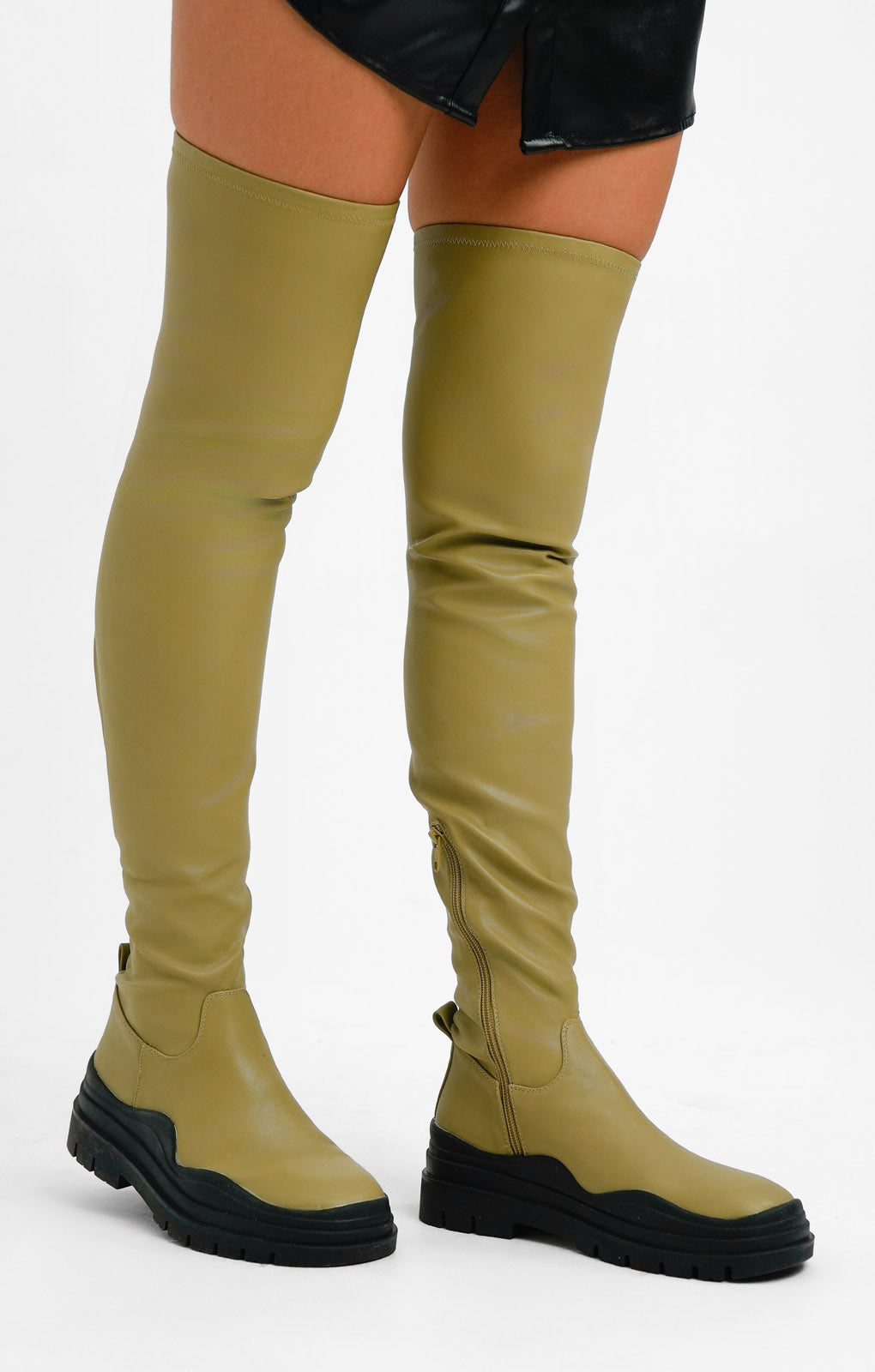 Topshop Martha Over The Knee Stretch Boot In Olive