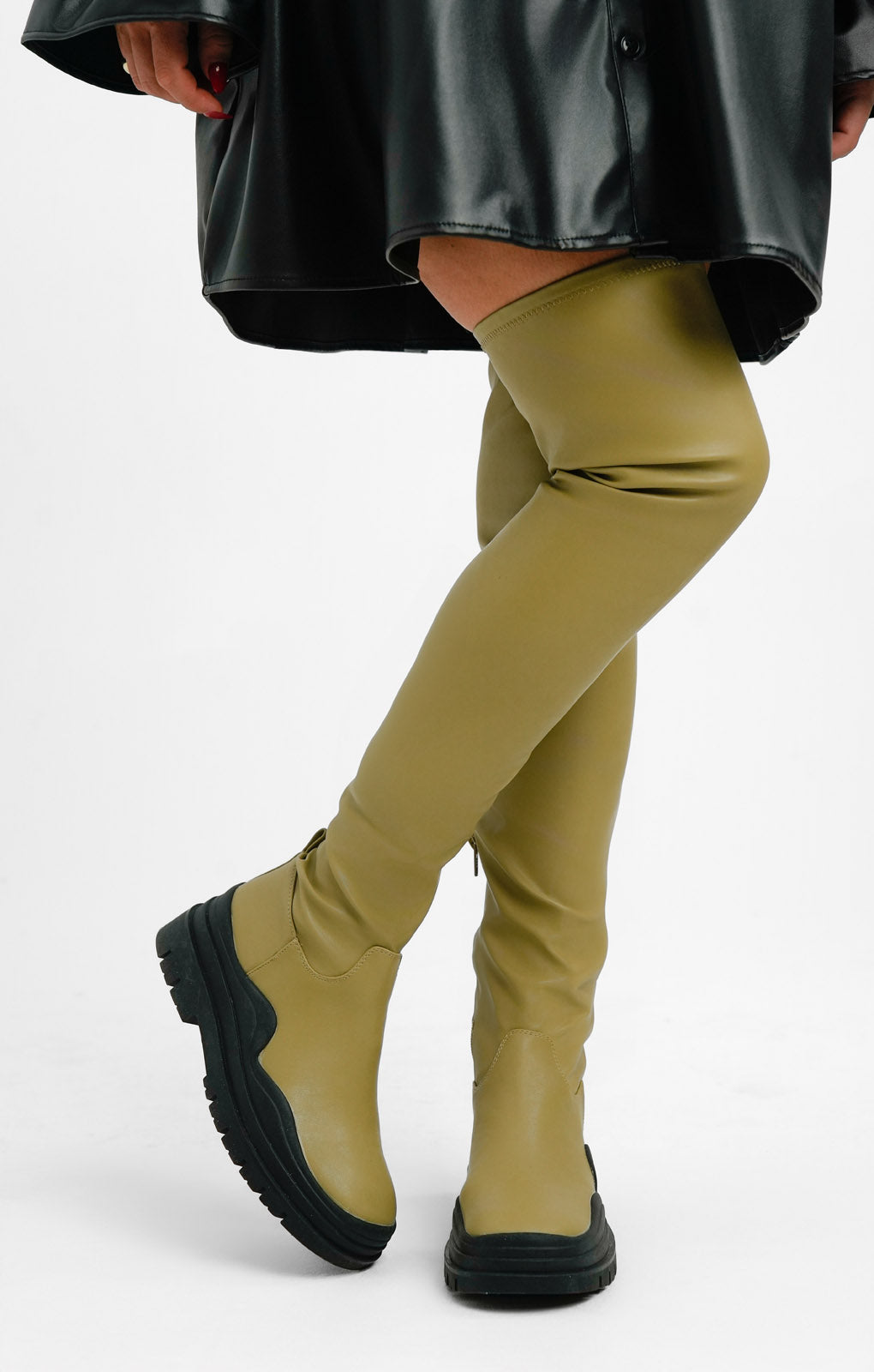 Topshop Martha Over The Knee Stretch Boot In Olive