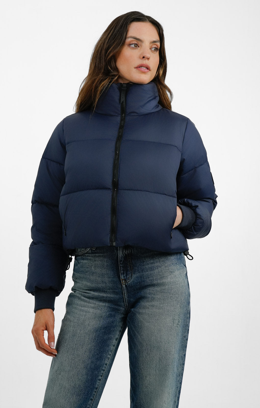 Tala Cropped Puffer Jacket In Navy