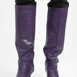 ASOS DESIGN Cydney Premium Leather Pull On Knee Boots In Purple Croc