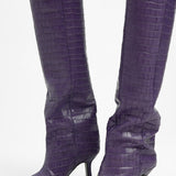 ASOS DESIGN Cydney Premium Leather Pull On Knee Boots In Purple Croc
