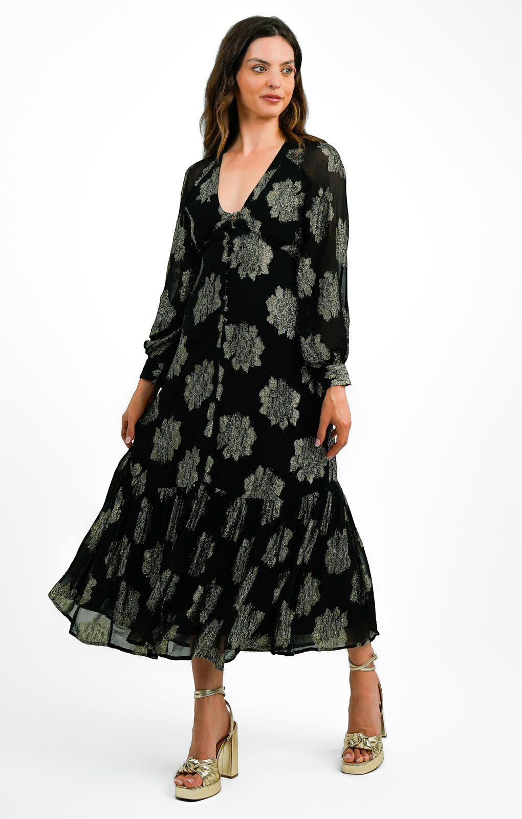 ASOS DESIGN Button Through Metallic Maxi Tea Dress In Black