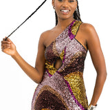 Topshop Asymmetric One Shoulder Swirl Sequin Midi Dress In Multi