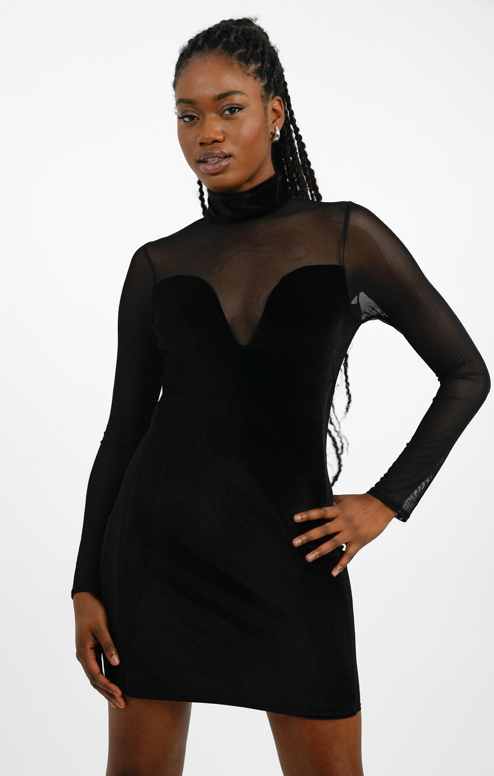 Topshop Velvet And Mesh Silhouette Mini Dress In Black