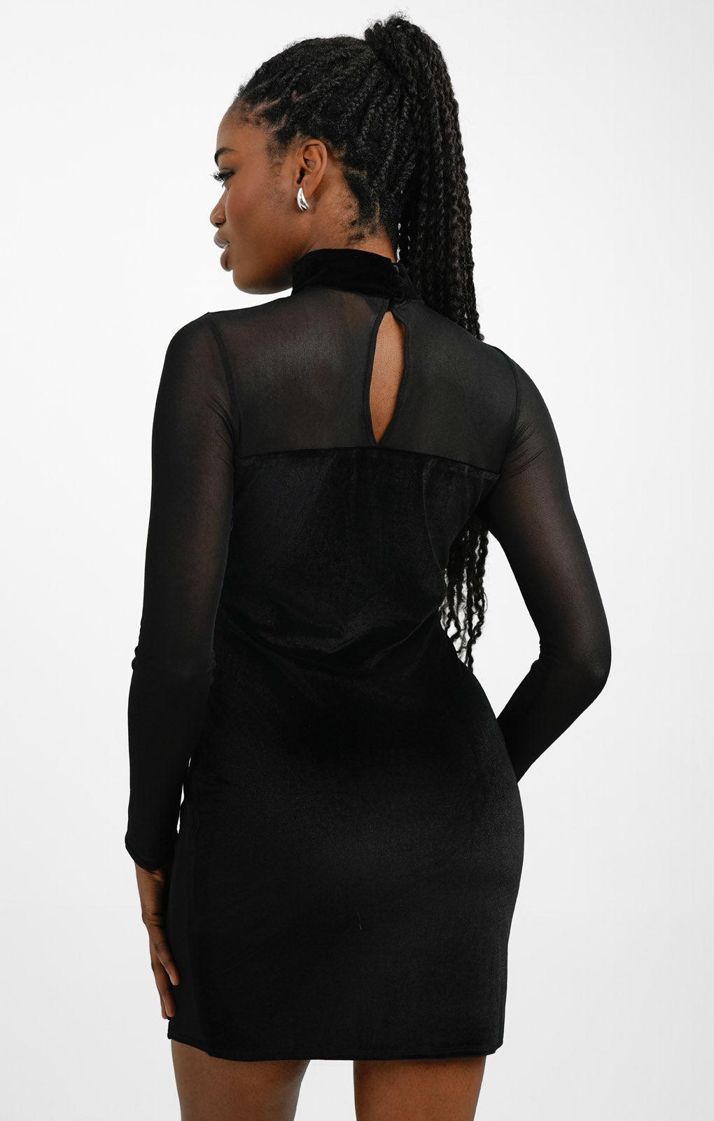 Topshop Velvet And Mesh Silhouette Mini Dress In Black