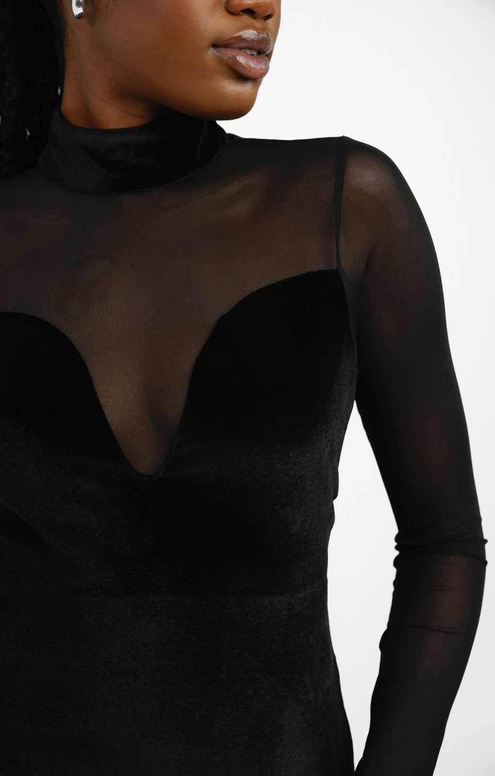 Topshop Velvet And Mesh Silhouette Mini Dress In Black