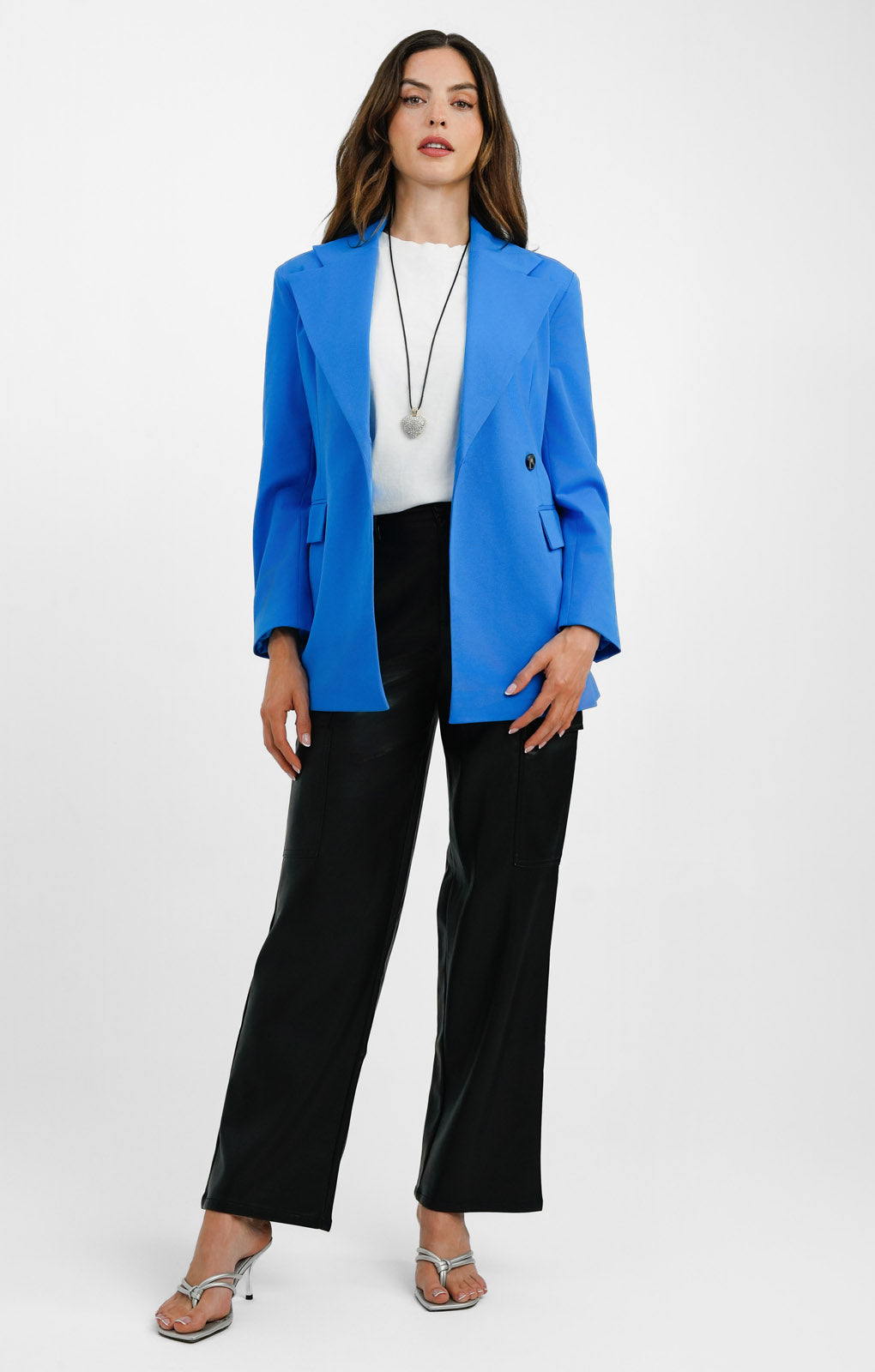Topshop Extreme Shoulder Waisted Blazer In Azure Blue