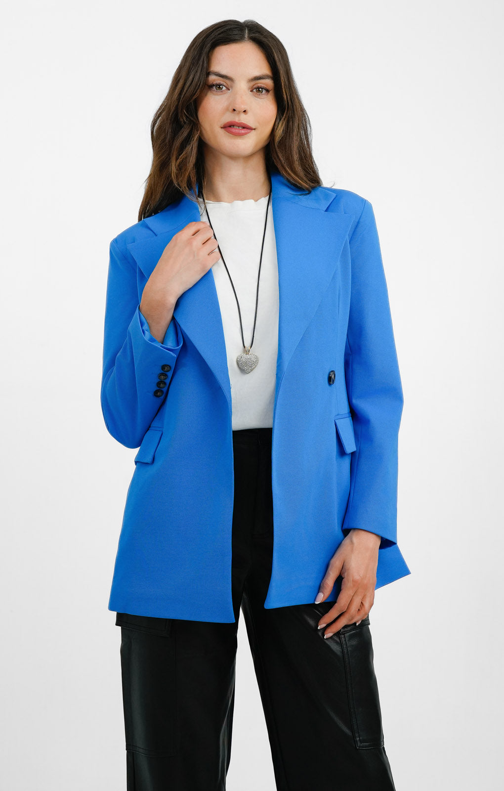 Topshop Extreme Shoulder Waisted Blazer In Azure Blue