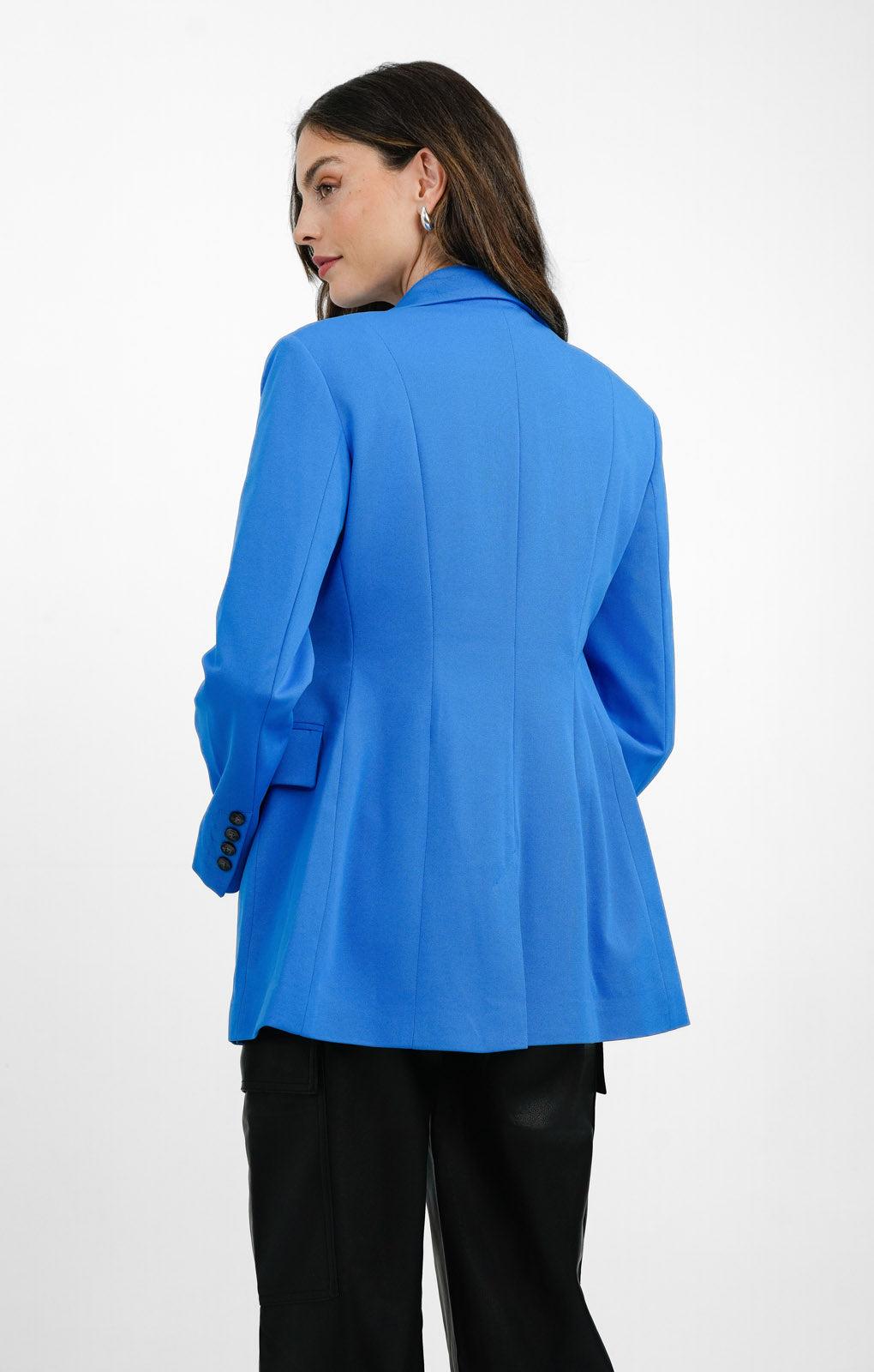 Topshop Extreme Shoulder Waisted Blazer In Azure Blue