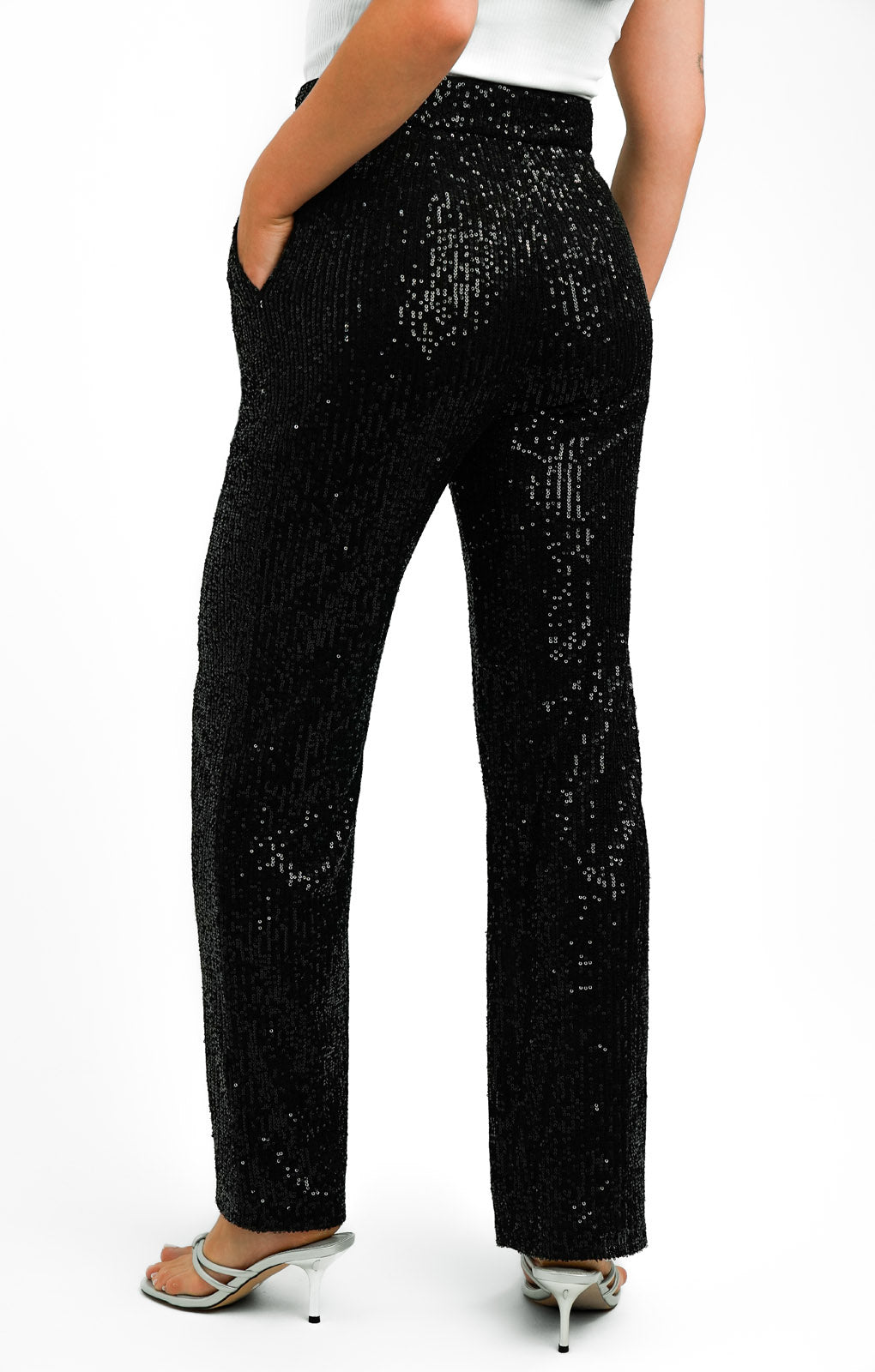 ASOS DESIGN Straight Sequin Ankle Grazer Trousers In Black