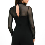 Topshop Mesh Bralette Detail Wide Leg Jumpsuit In Black