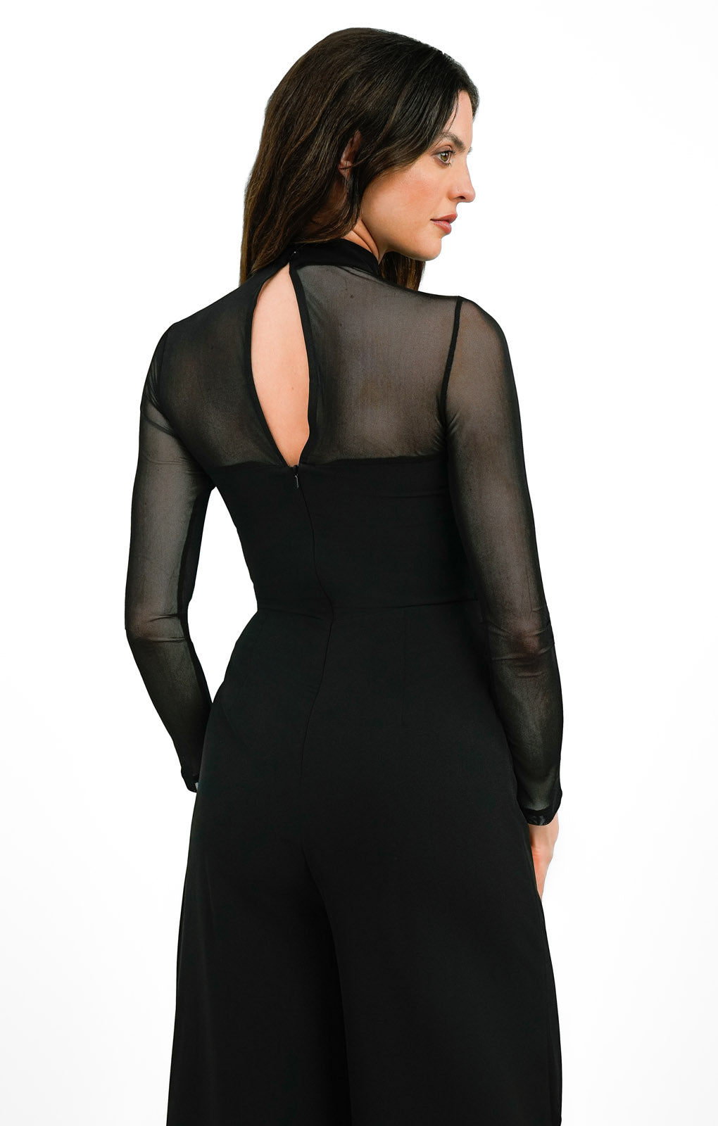 Topshop Mesh Bralette Detail Wide Leg Jumpsuit In Black