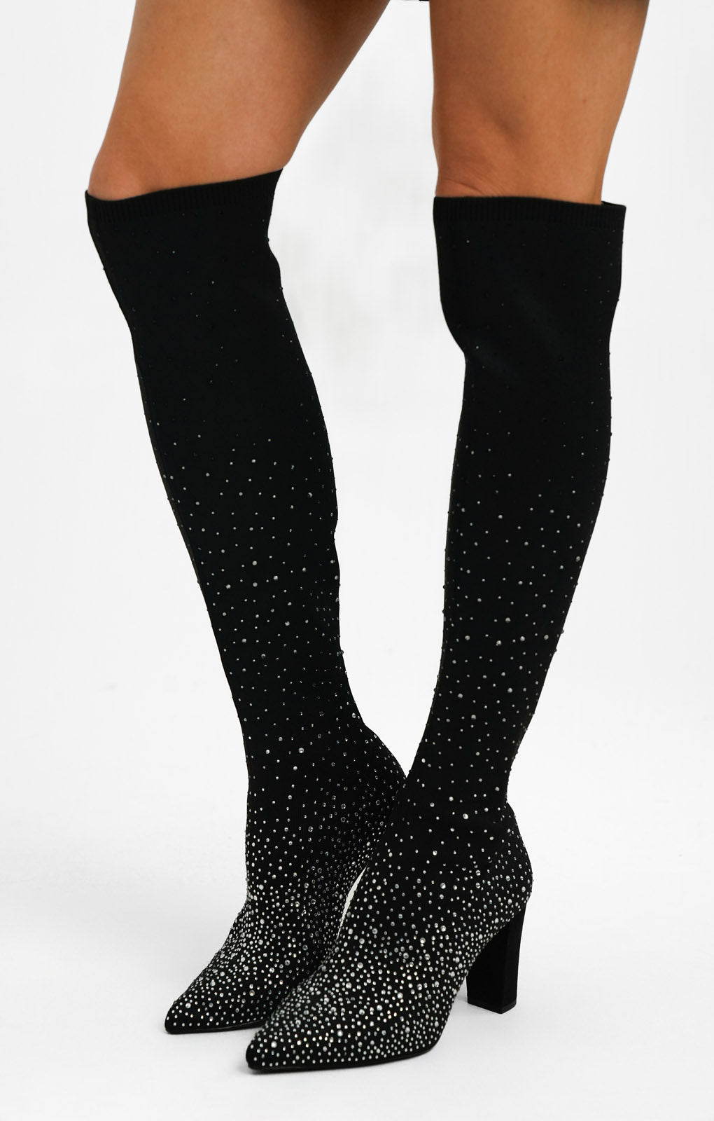 Rent Dune Wide Fit Pointed Toe Heeled Knee Boot In Black Hirestreet