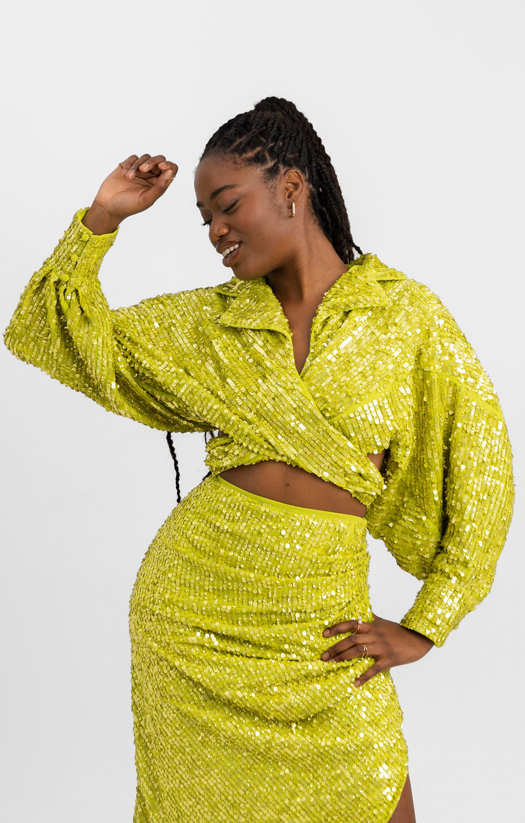 ASOS EDITION Slouchy Sequin Wrap Front Shirt In Lime Green