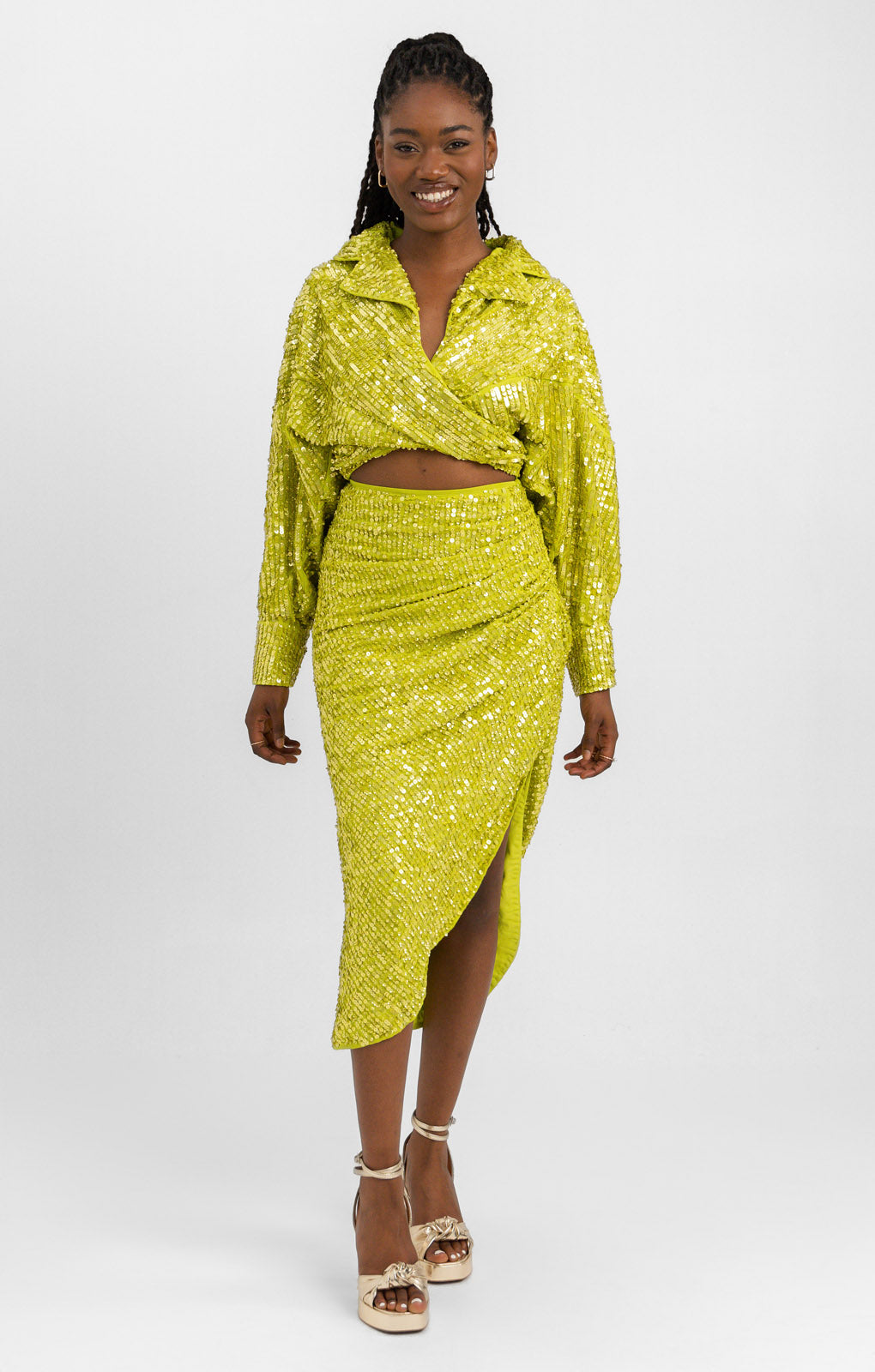 ASOS EDITION Slouchy Sequin Wrap Front Shirt In Lime Green