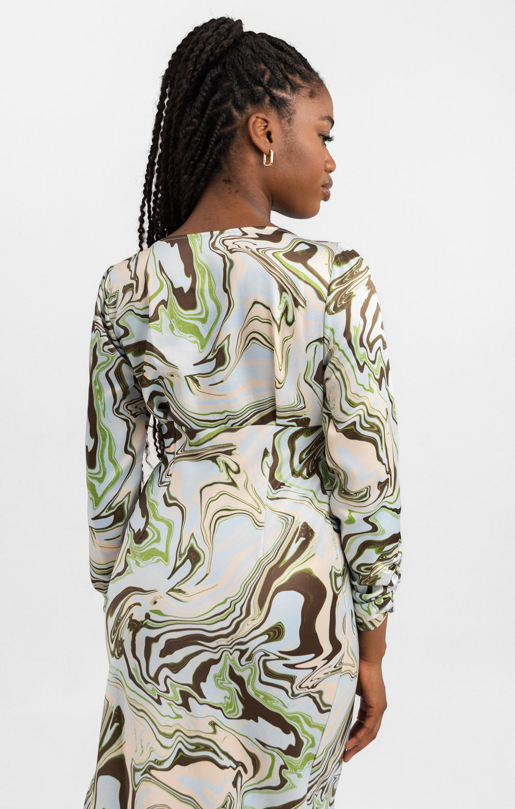 ASOS DESIGN Reversible Satin Twill Midi Dress With Twist Front In Marble Print