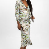 ASOS DESIGN Reversible Satin Twill Midi Dress With Twist Front In Marble Print