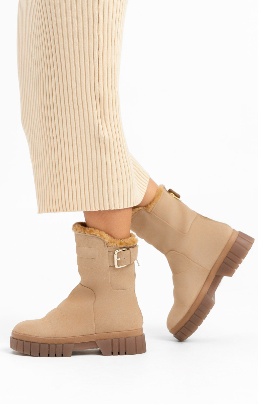 Free People Fable Faux Fur Chunky Boots In Sand