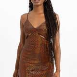 Topshop Shiny Metallic Cut Out Mini Dress In Orange