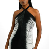Topshop Halter Neck Ombre Fringe Detail Mini Dress In Mono