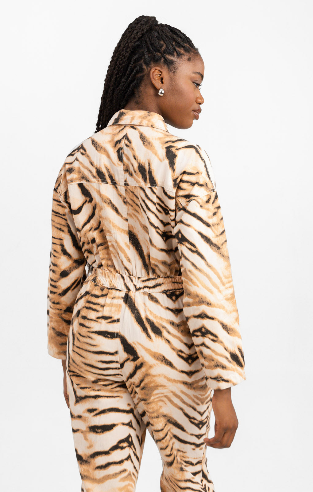 ASOS DESIGN Long Sleeve Slouchy Twill Jumspsuit In Animal Print
