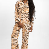ASOS DESIGN Long Sleeve Slouchy Twill Jumspsuit In Animal Print