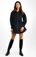 ASOS DESIGN Cord Mini Shirt Dress With Buckle In Navy